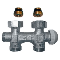 HERZ-3000 бајпас тело со интегрирана термостатска влошка за систем за греење со една цевка – прав модел со 2 приклучни нипли