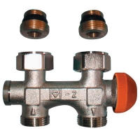 HERZ-3000 бајпас тело со интегрирана термостатска влошка за систем за греење со две цевки – прав модел со 2 приклучни нипли