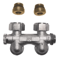 HERZ-3000 бајпас тело за систем за греење со една и две цевки со предподесување – аголен модел, десно празнење, Rp 1/2