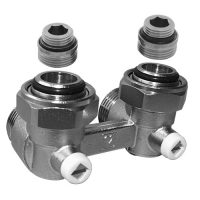 3000-PROJEKT вентил за систем за греење со две цевки, приклучок G 3/4 со 2 приклучни нипли - аголен модел